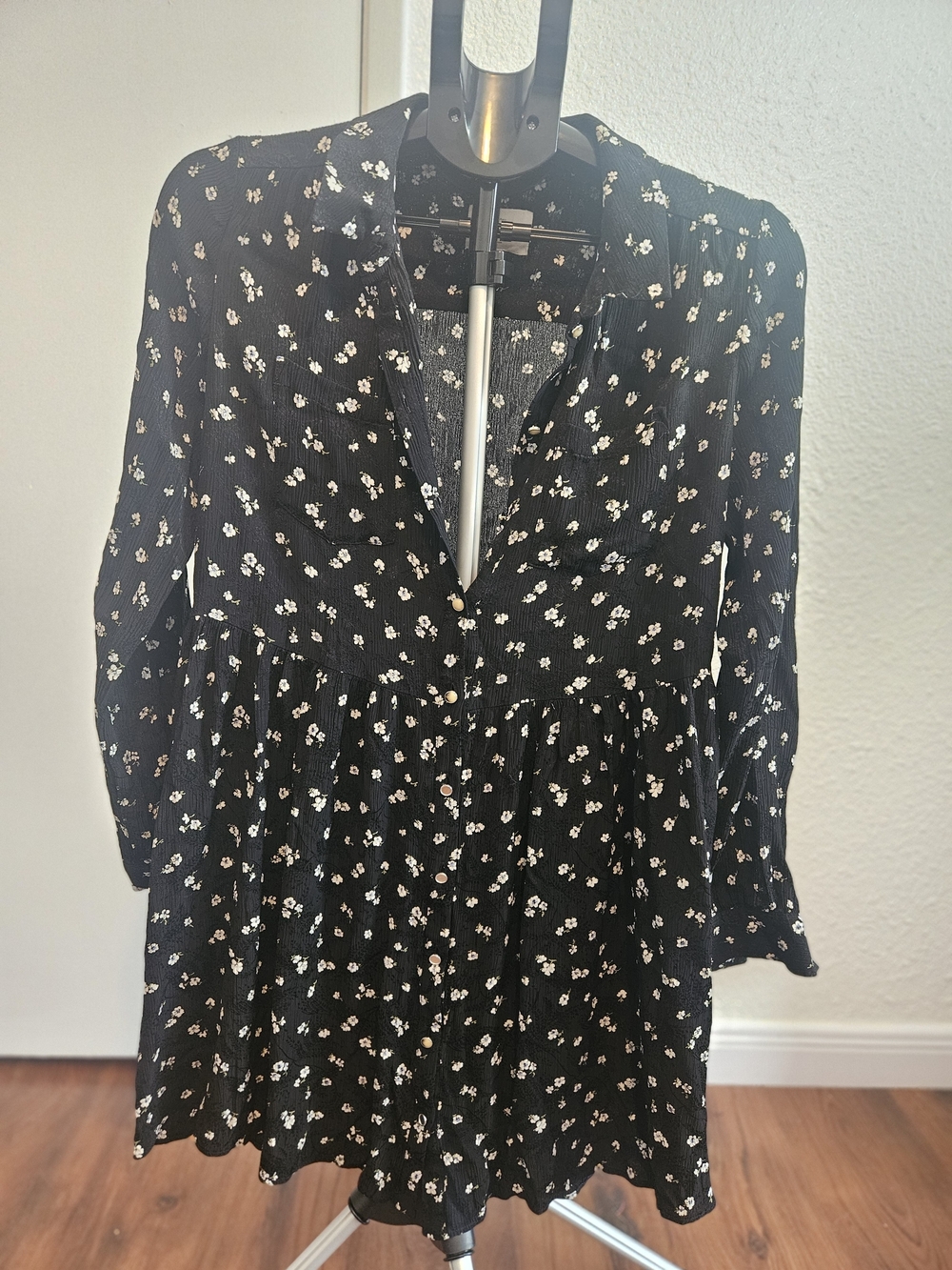 Black Floral Long Sleeve Mini Dress